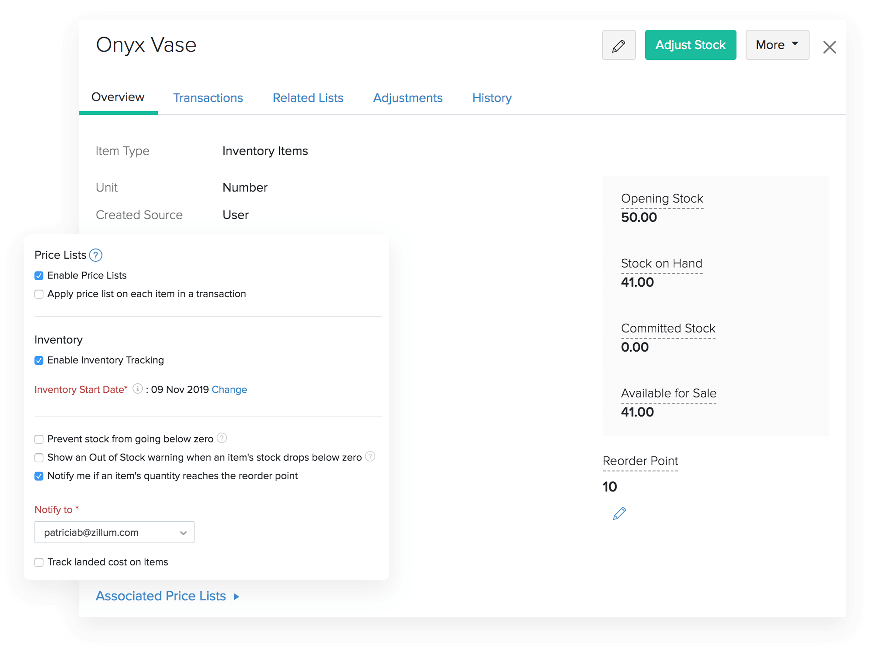 Track inventories with business accounting system - Zoho Books