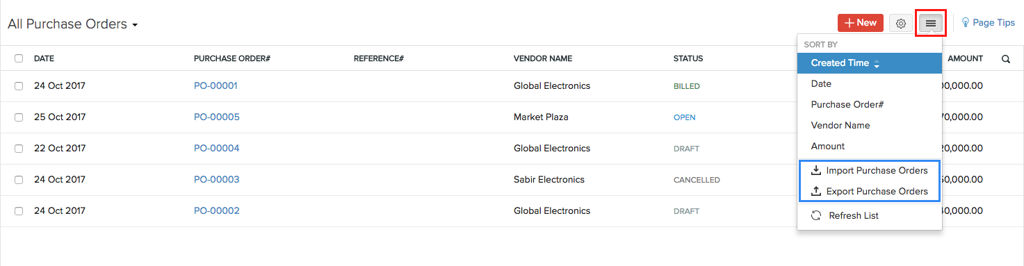Import purchase orders