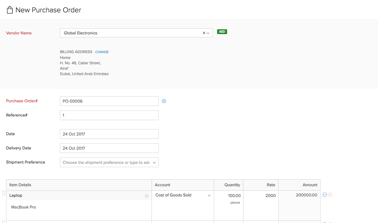 Purchase order new customer