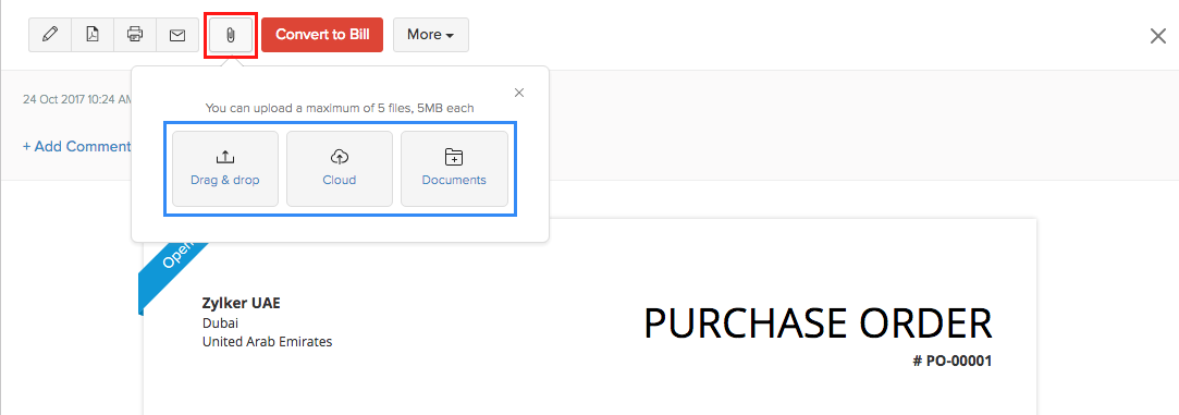 Attaching a file to purchase order