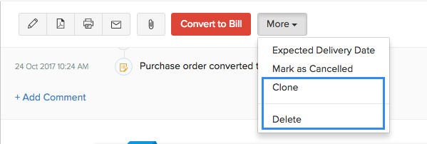 Other Actions in purchase order