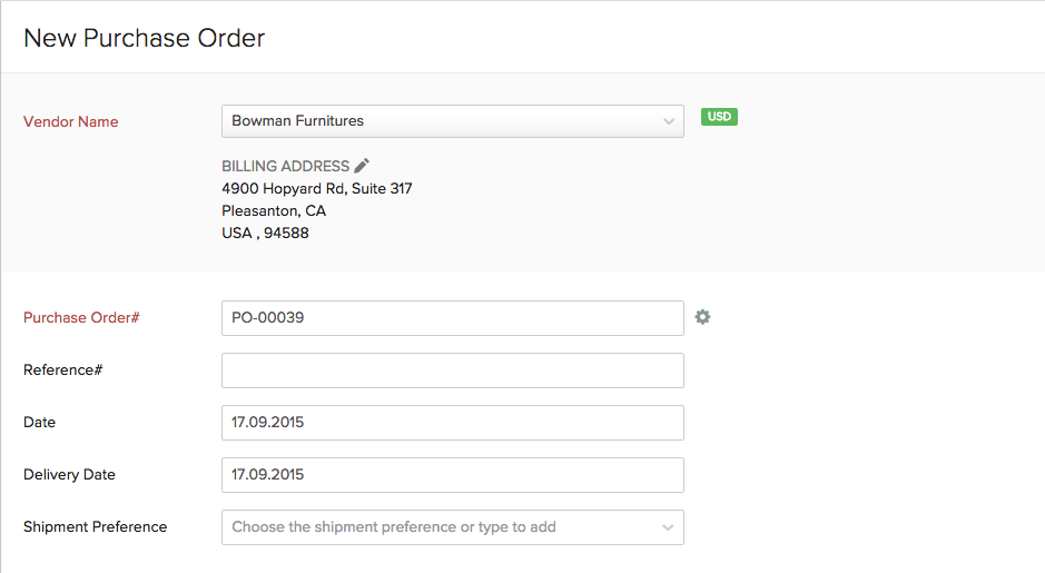 Purchase order new customer