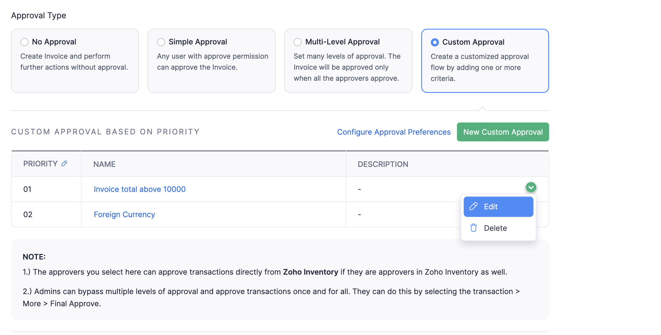 Click Edit or Delete from the dropdown