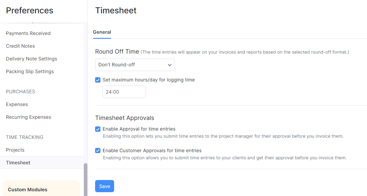 Timesheet Preferences