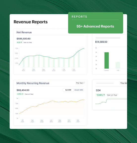 Image depicting the multiple advanced business reports generated within Zoho Billing.