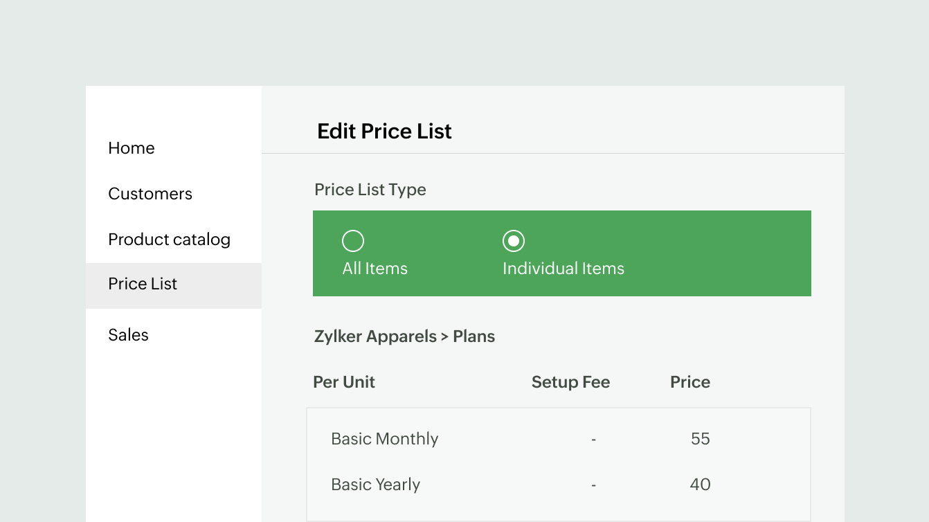 Customize price lists in the best billing software | Zoho Billing