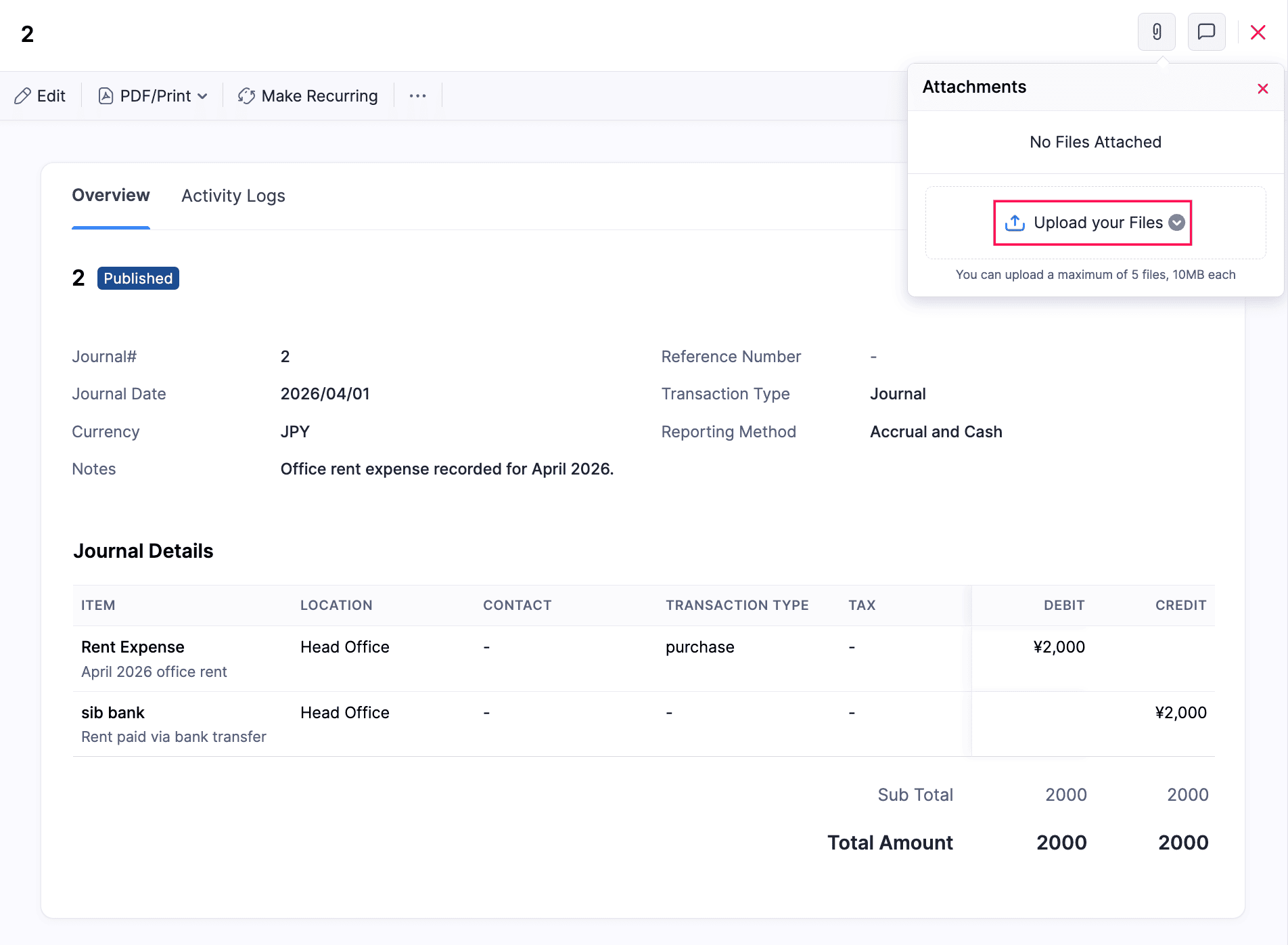 Attach archivos a Manual Journal