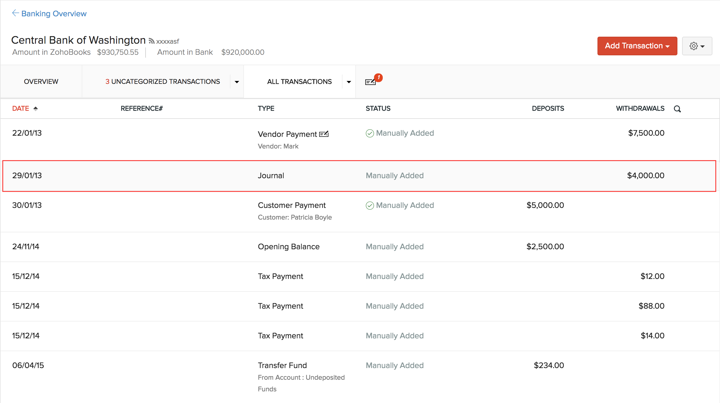 Manually Added MJ transaction