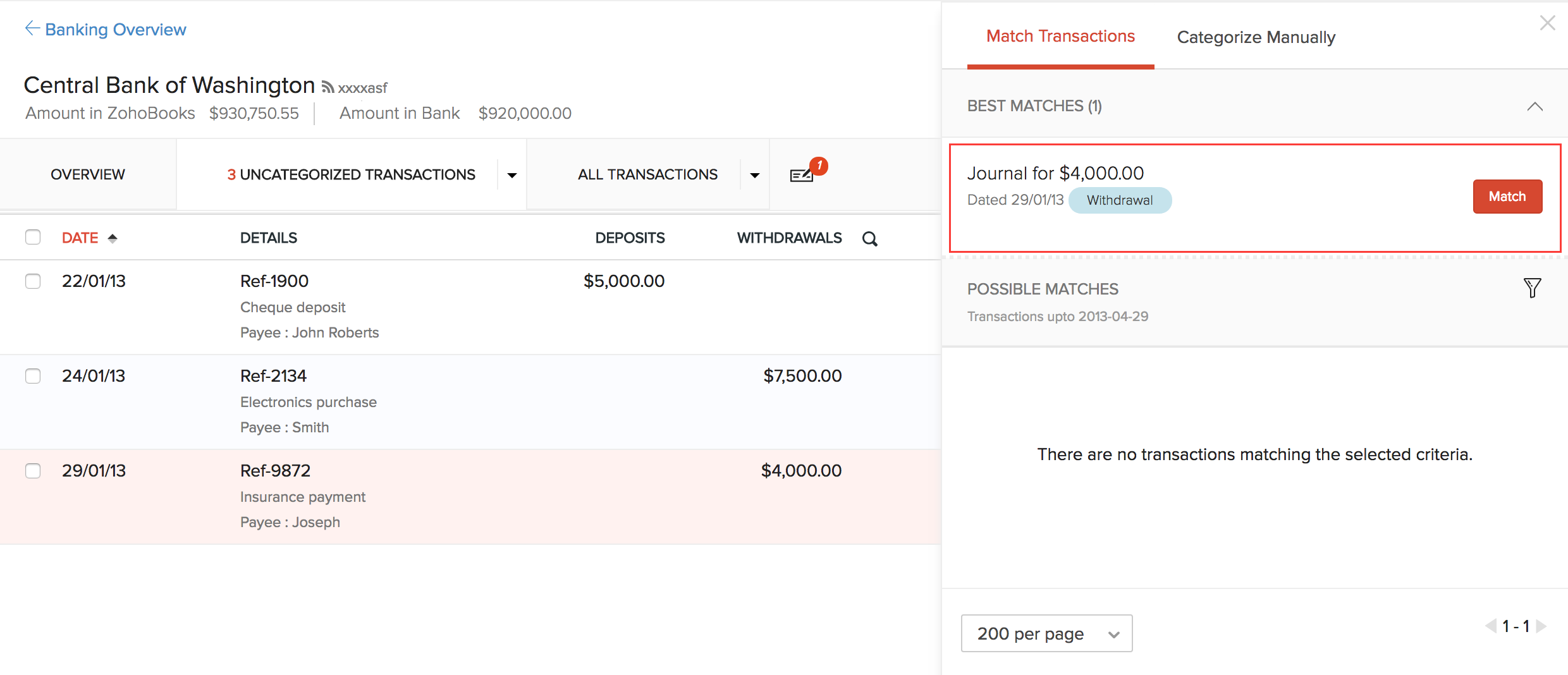 Match manually added transaction