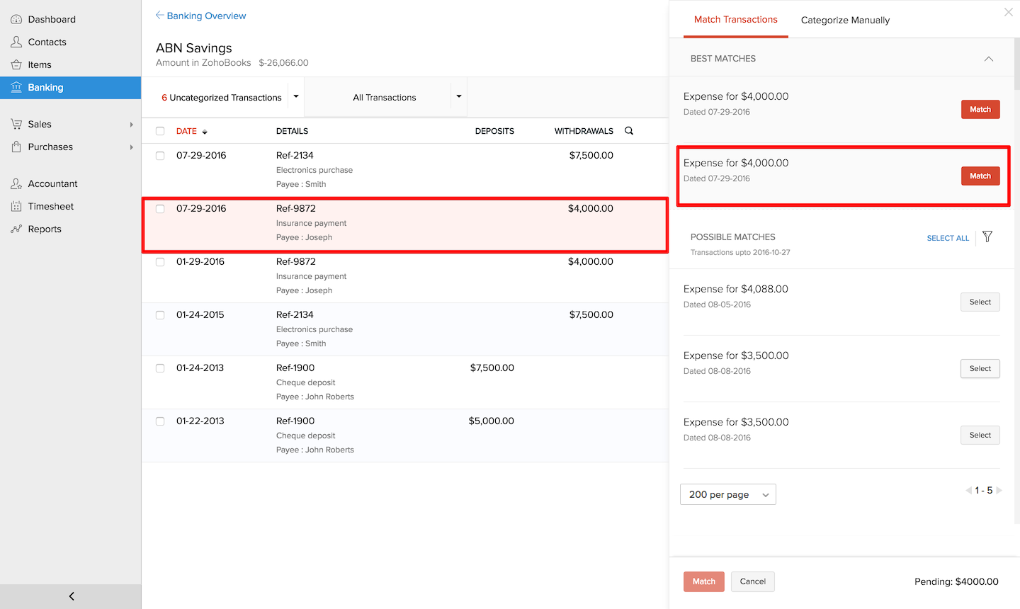 List Uncategorized Transaction