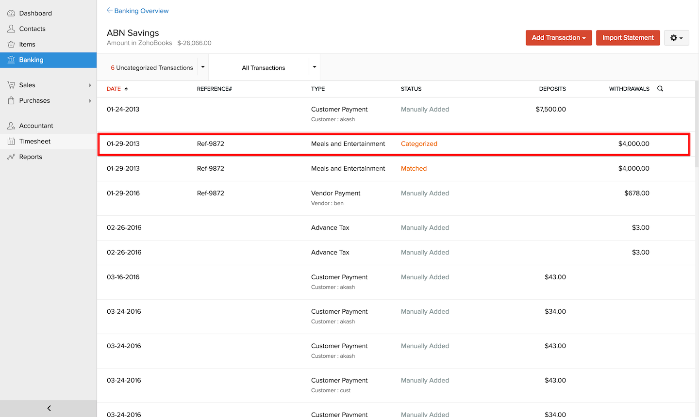 Categorized Transaction