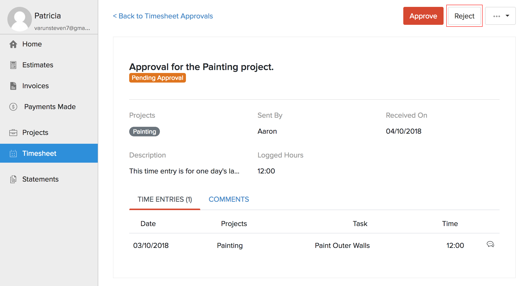 Reject Client Approval