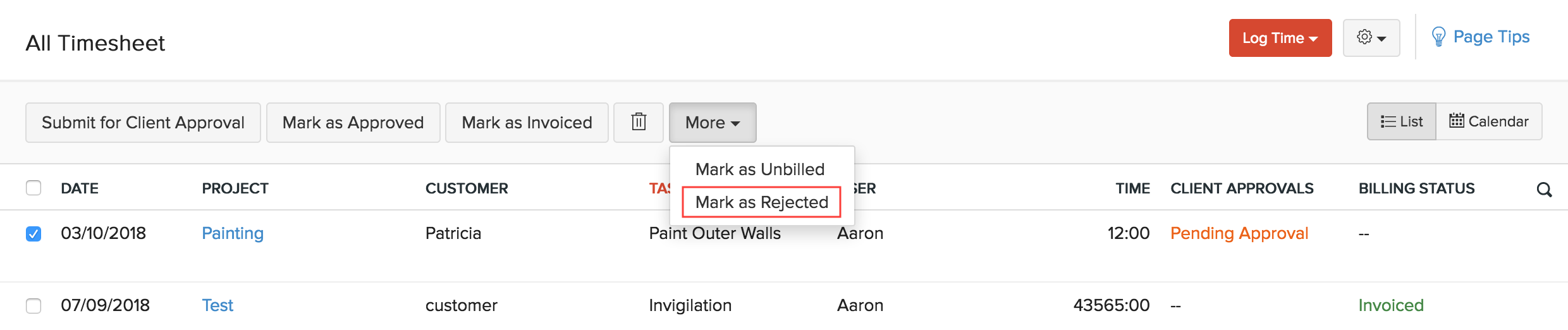 Reject Client Approval