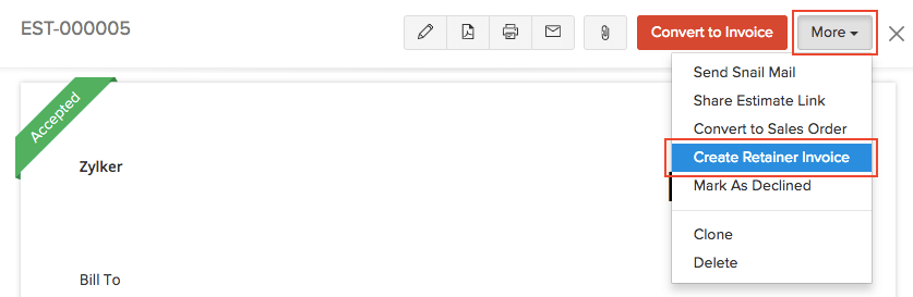Create Retainer Invoice