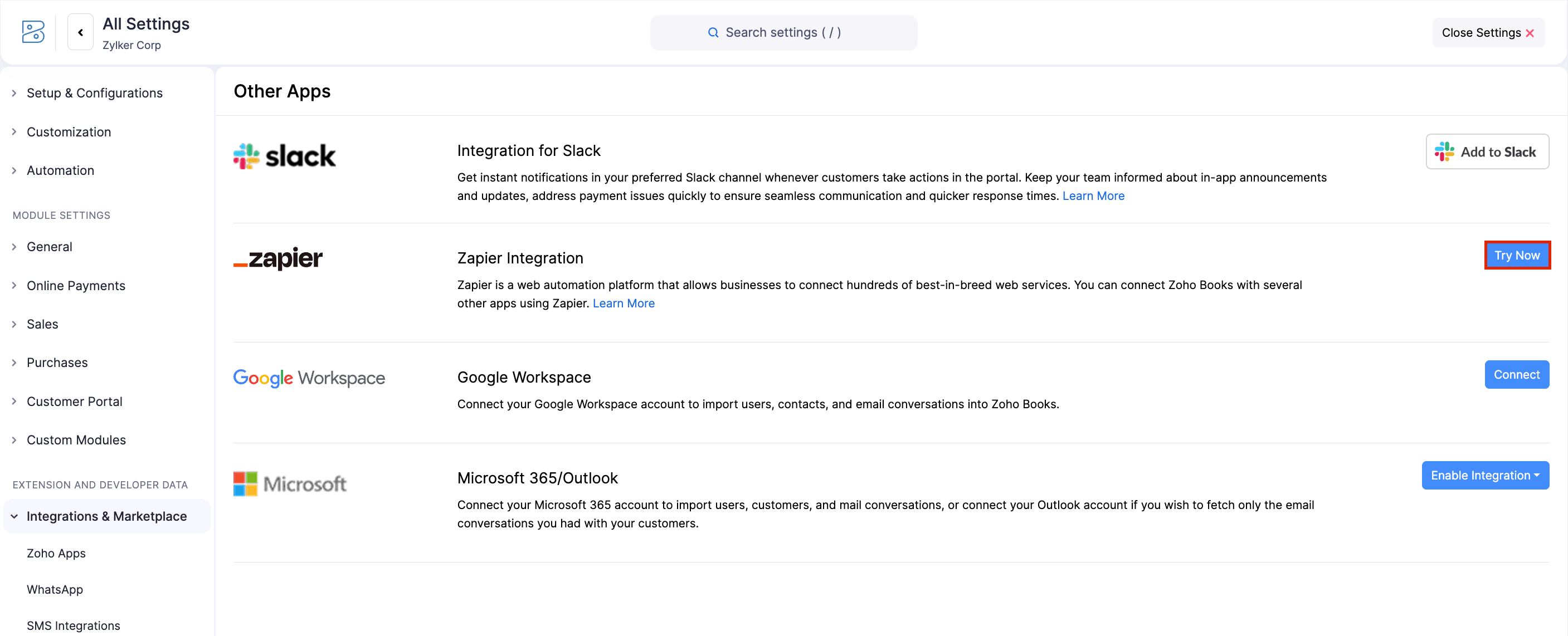 Integrate Zapier