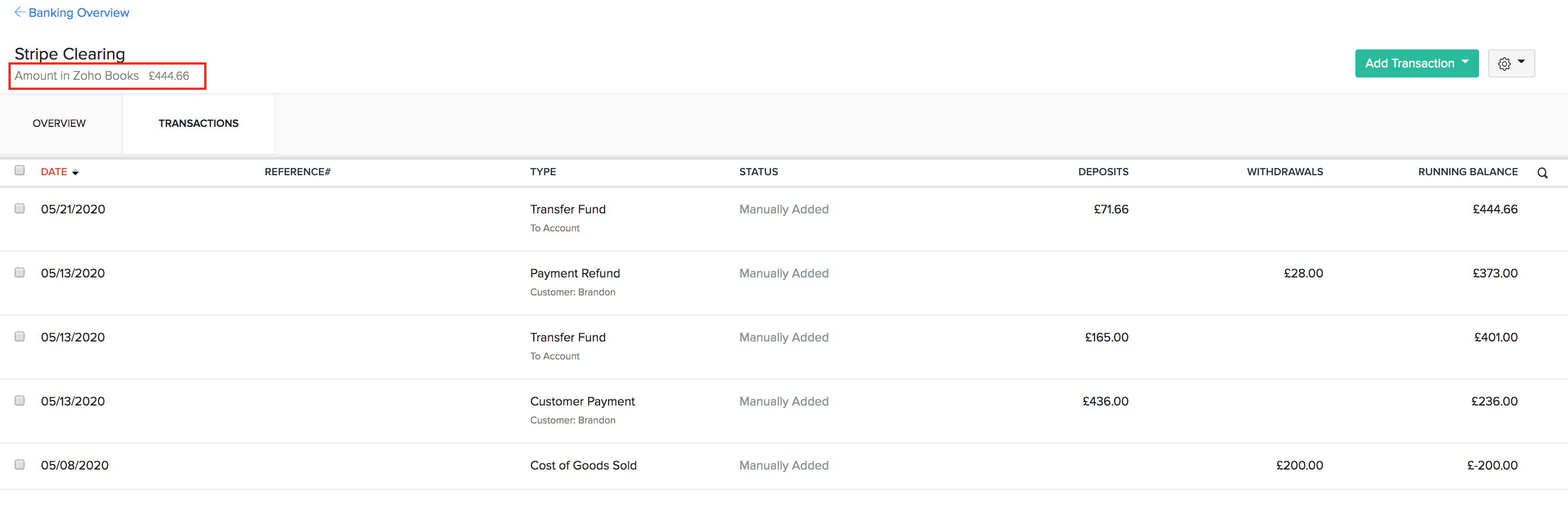 Amount in Zoho Books