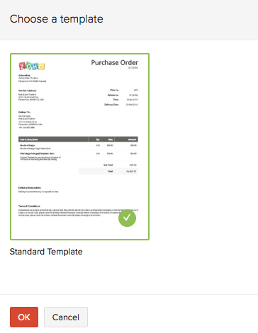 Changing template in purchase order