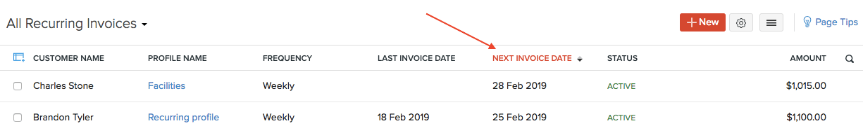 Sort Recurring Invoices