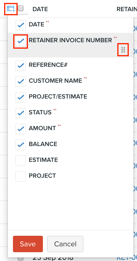 Rearrange Retainer Invoices