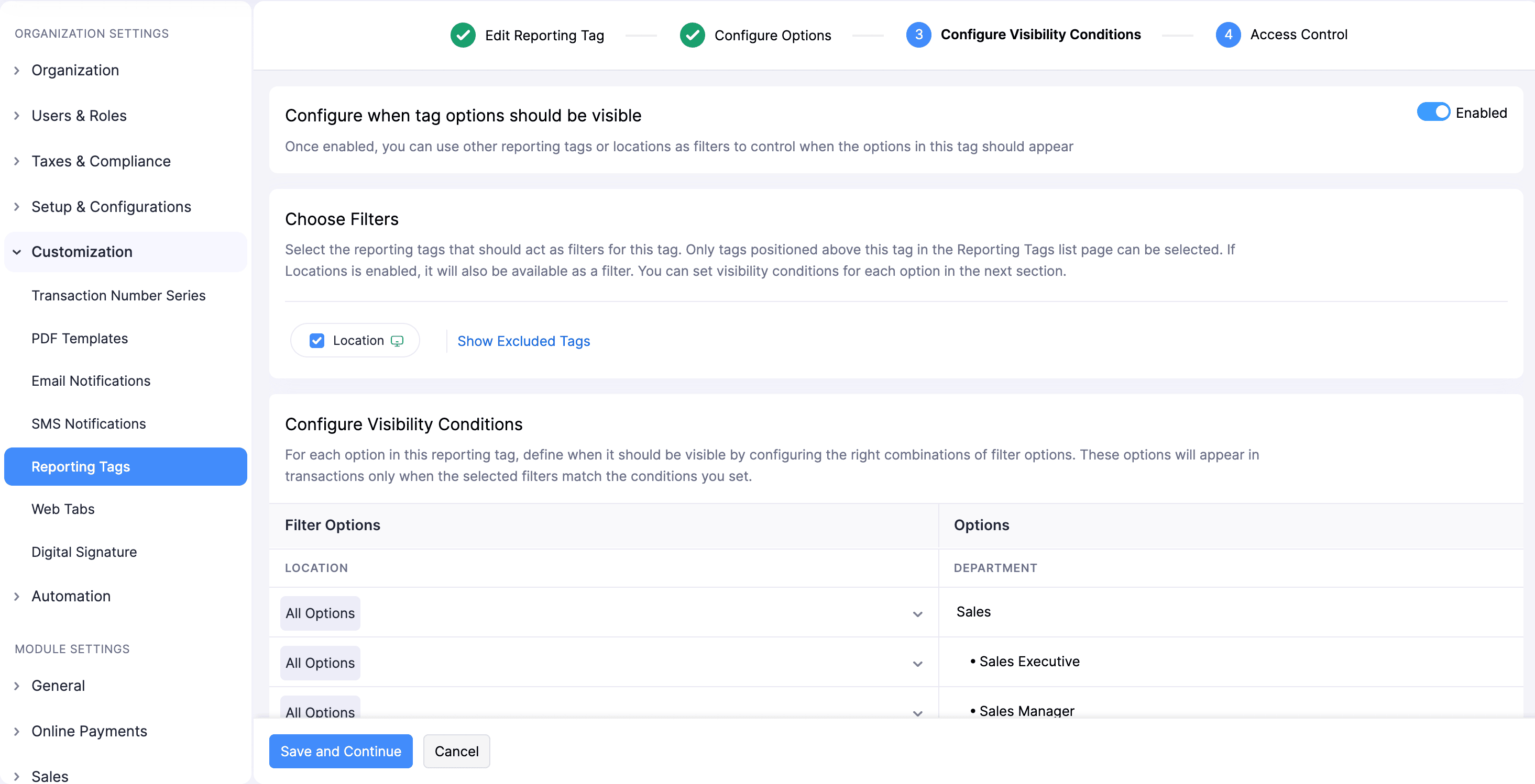 Konfigurieren der Sichtbarkeitsbedingungen