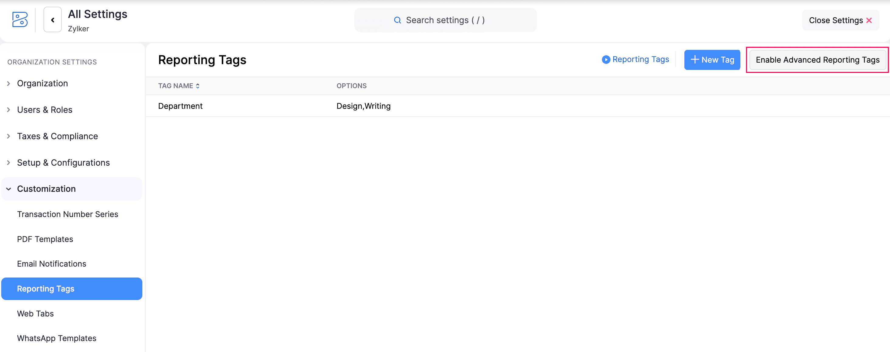 Fortgeschrittene Berichtstag aktivieren