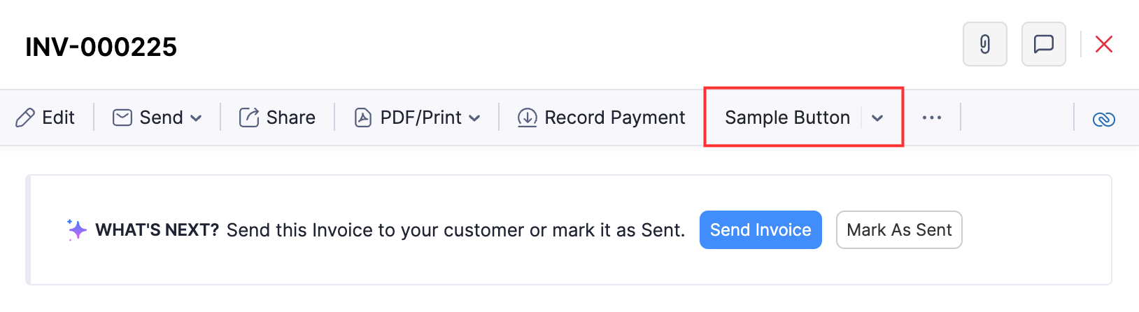 The Details page of a record. Click the custom button to execute it.