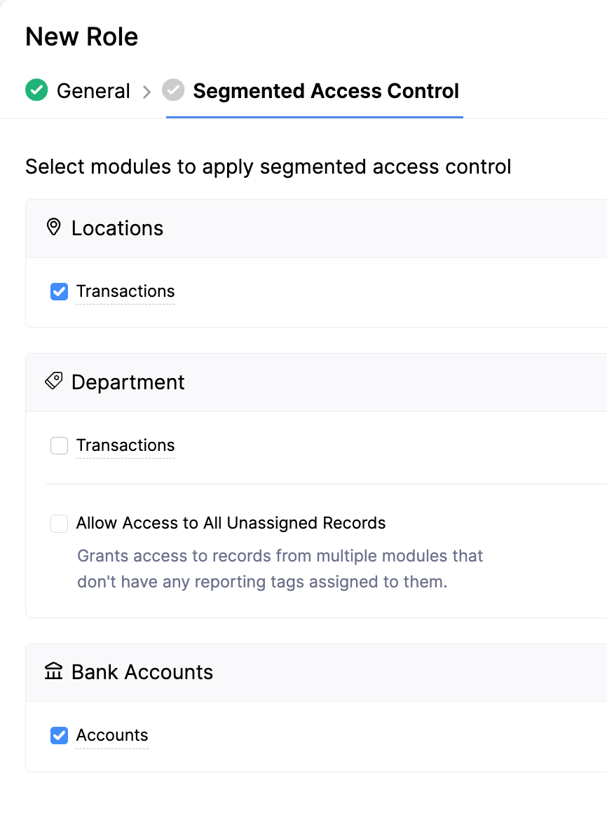 Pestaña Control de Acceso Segmentado del Rol Personalizado