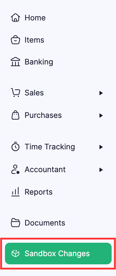 Klicke auf Sandbox-Änderungen in der linken Seitenleiste, um die in der Sandbox-Organisation vorgenommenen Änderungen anzuzeigen.
