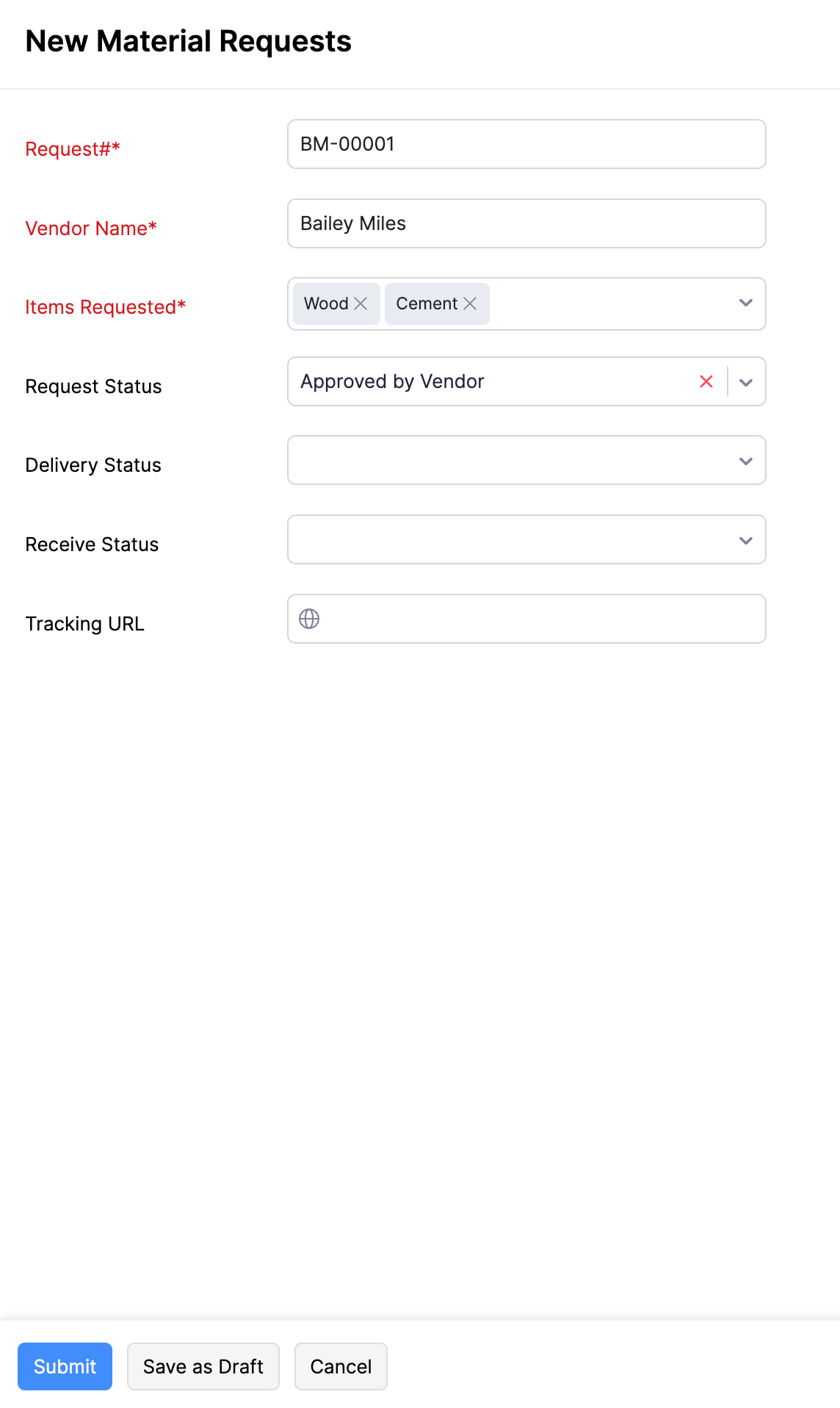 The New Record page of your customer's custom module. Fill in the required details and submit the record for approval.