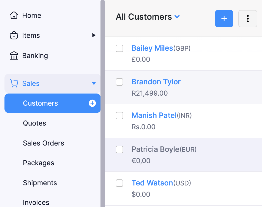 Currency of customers and vendors