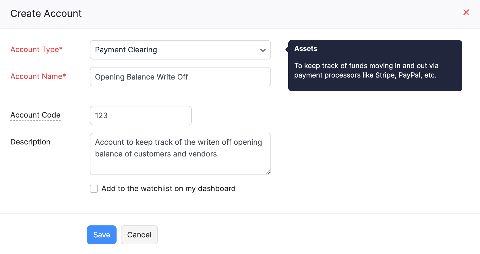 Opening Balance Write Off account