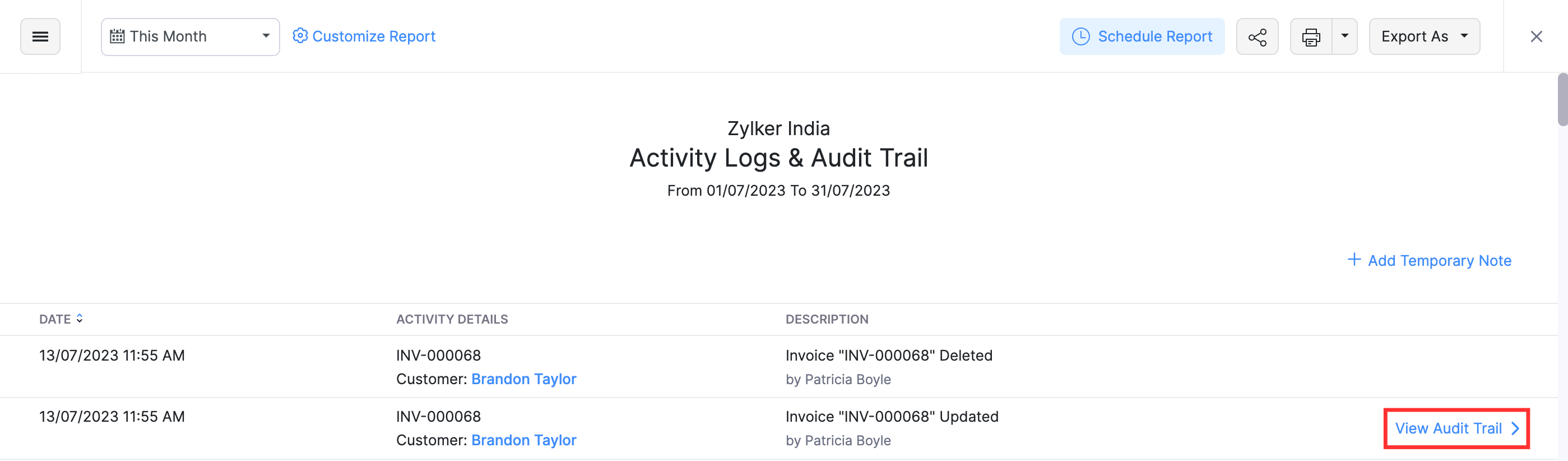 Click View Audit Trail