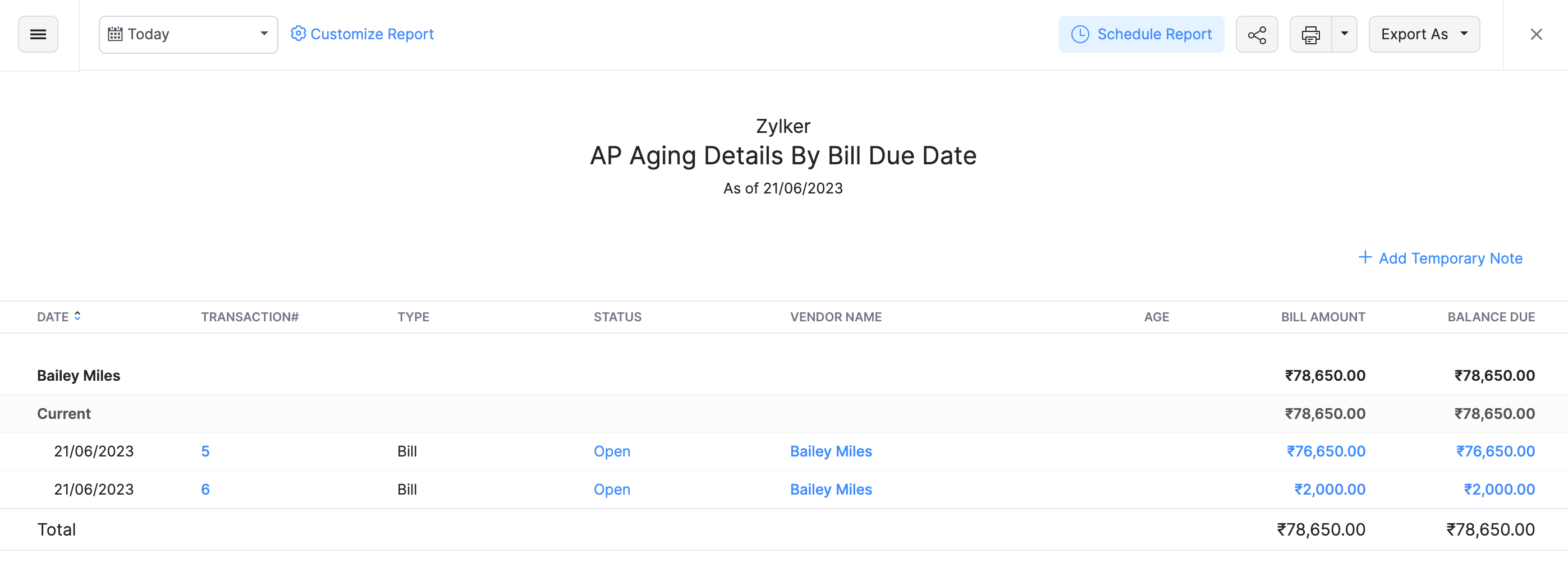 AP Aging Details report