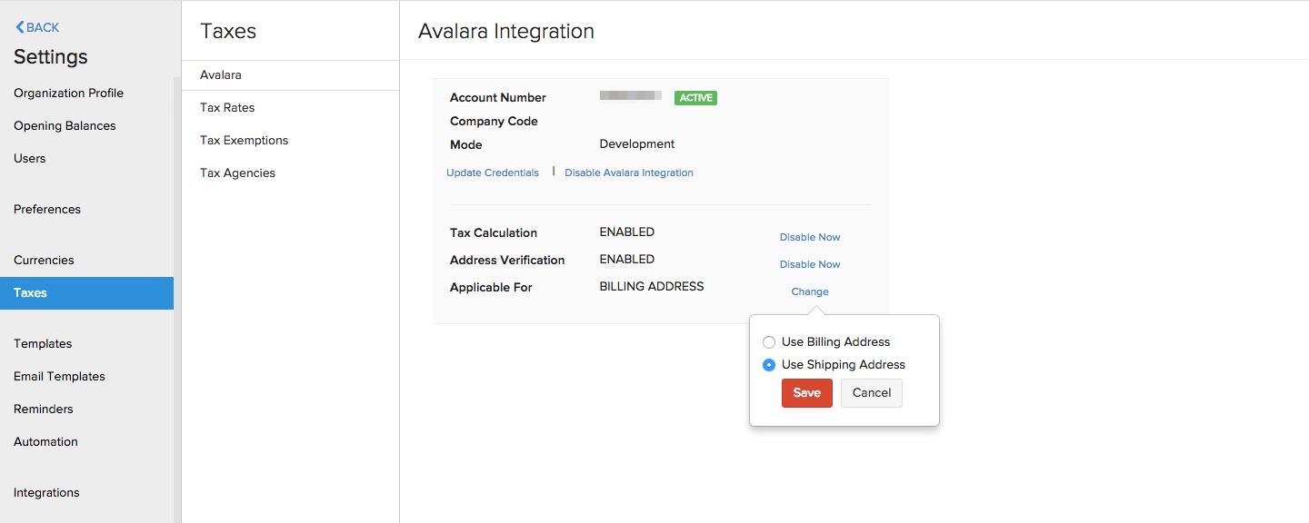 Change Address Avalara