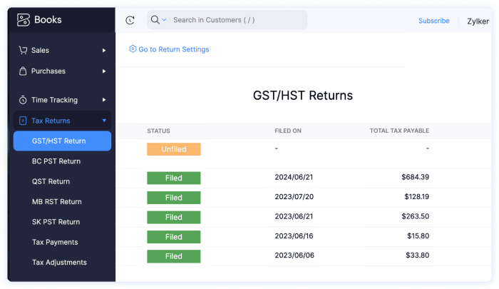 Meet tax filing deadlines with Zoho Books