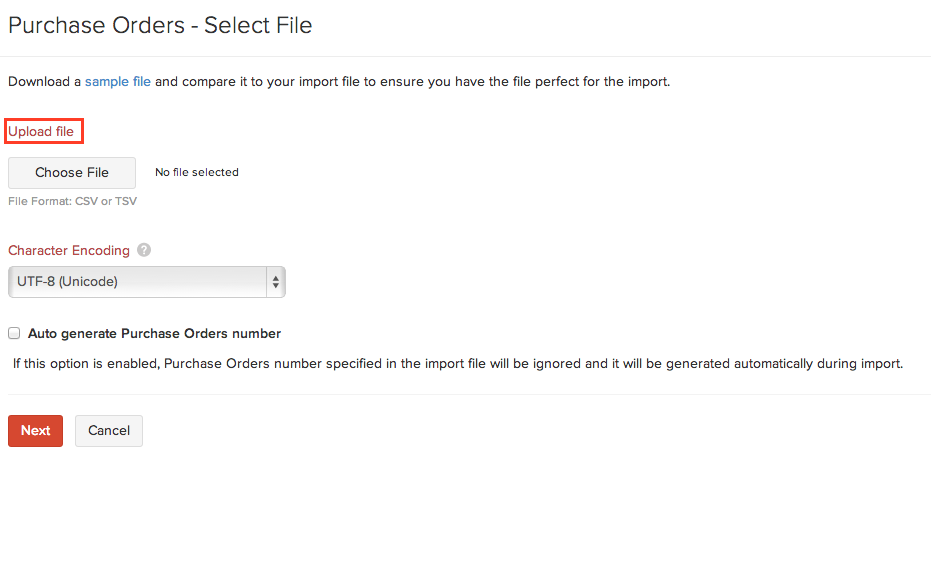 Select file to import