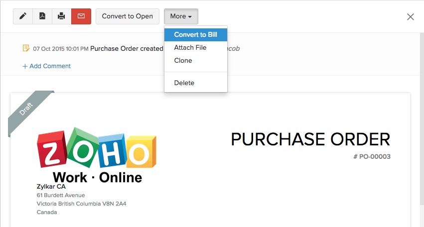 More actions in purchase order