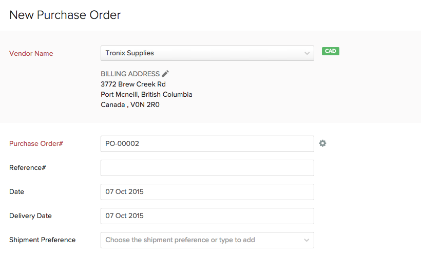 Purchase order new customer