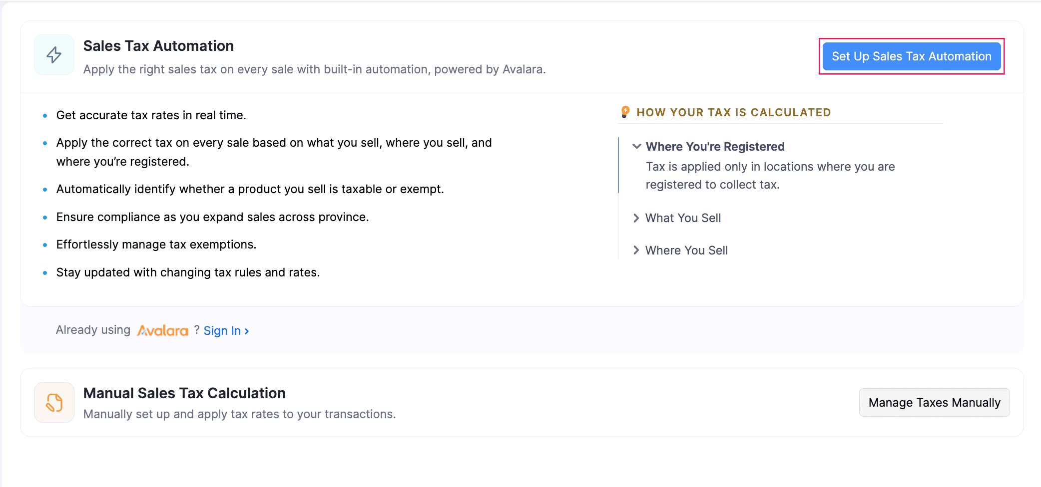 Set Up Sales Tax Automation