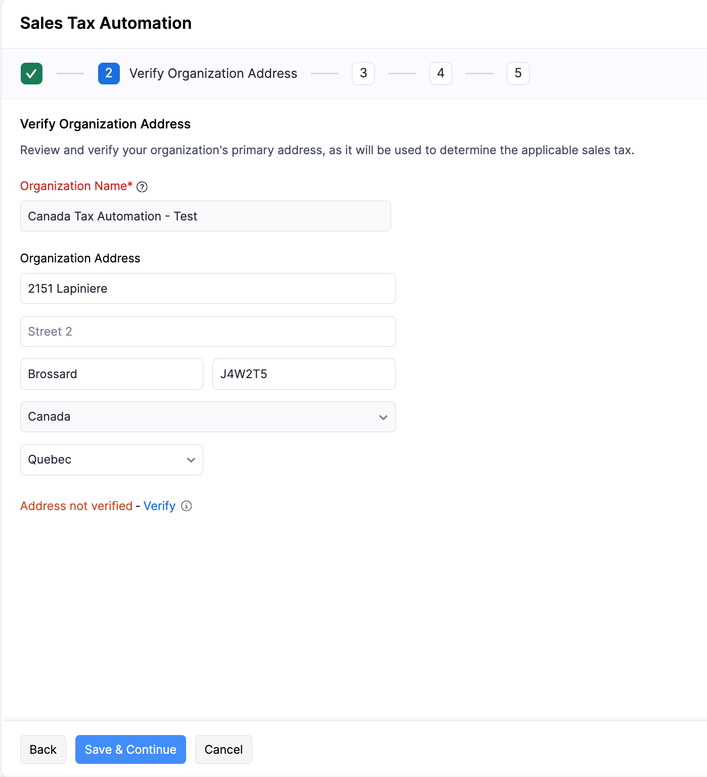 Verify Organization Address