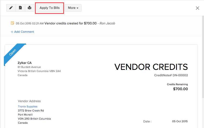 Applying credits to bill