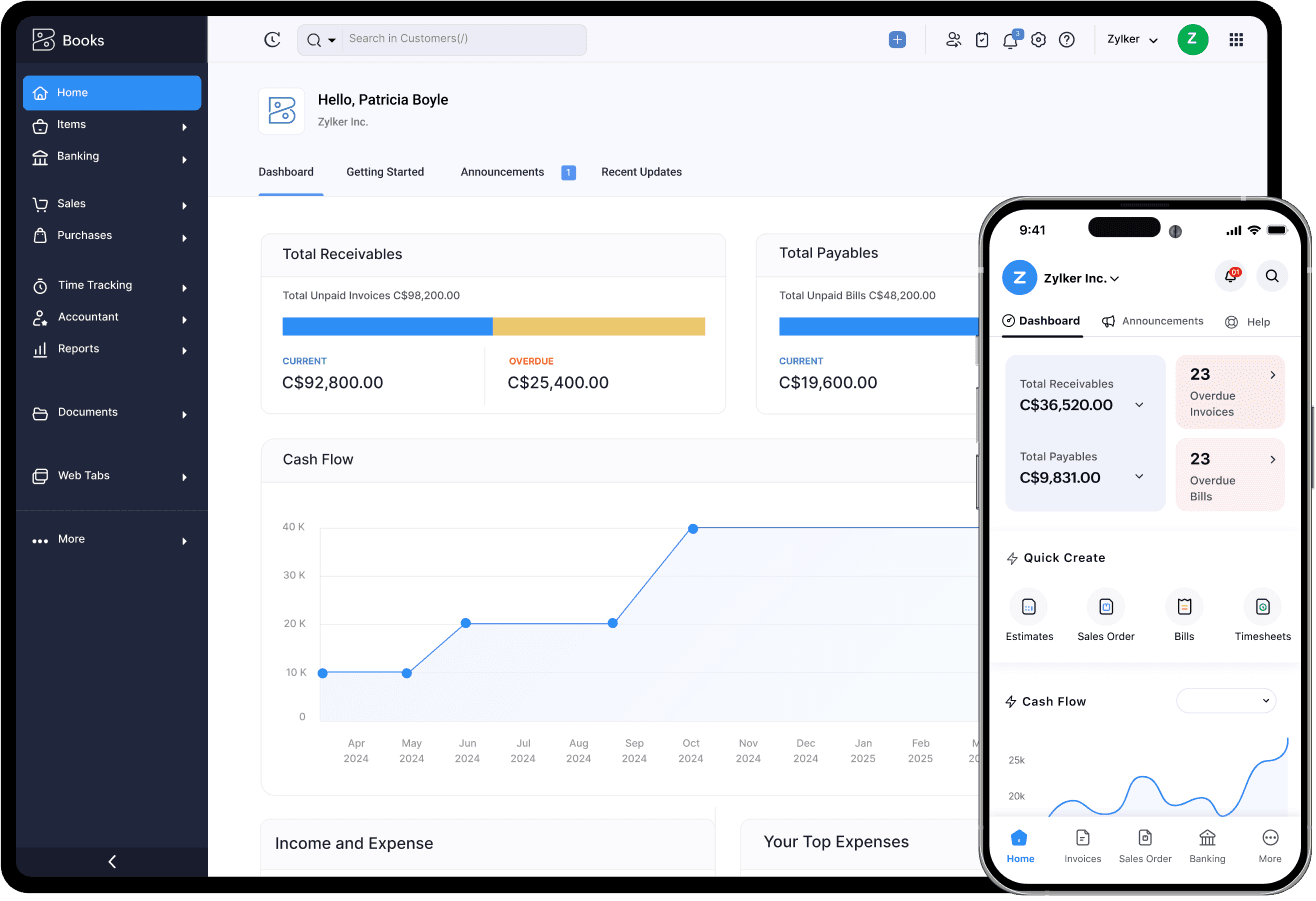 Zoho books dashboard