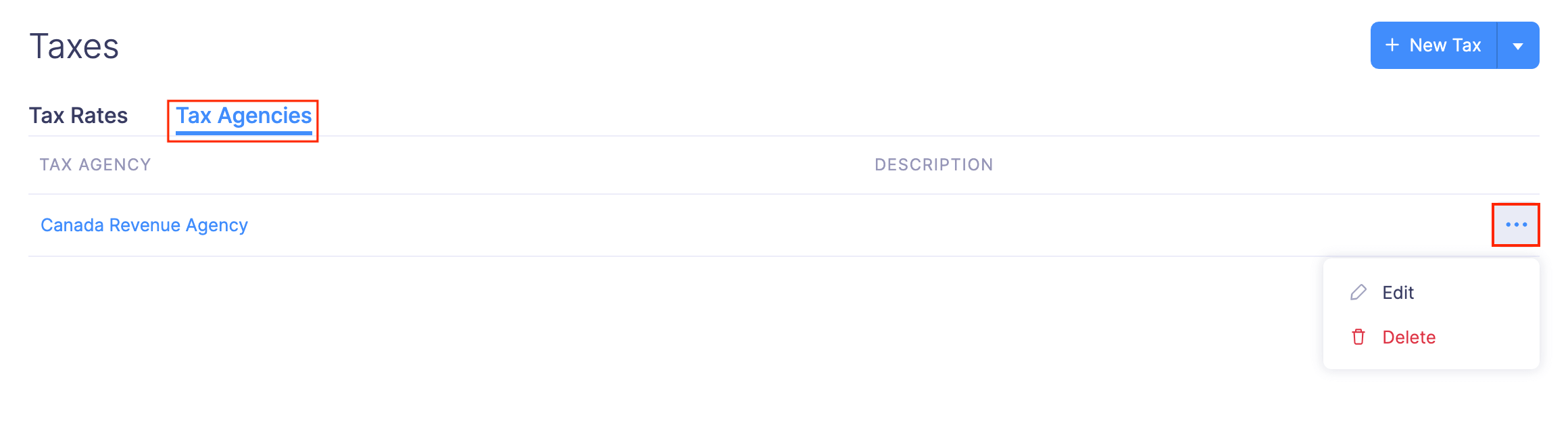 Edit or Delete a Tax Agency