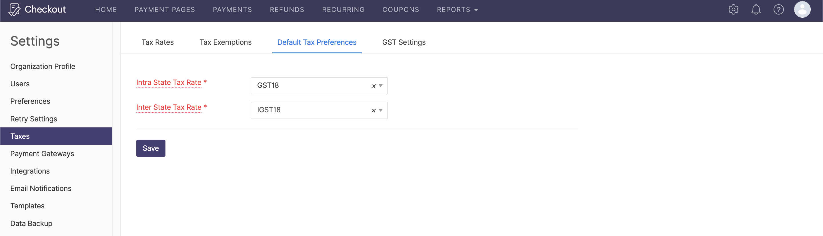 Default tax preferences