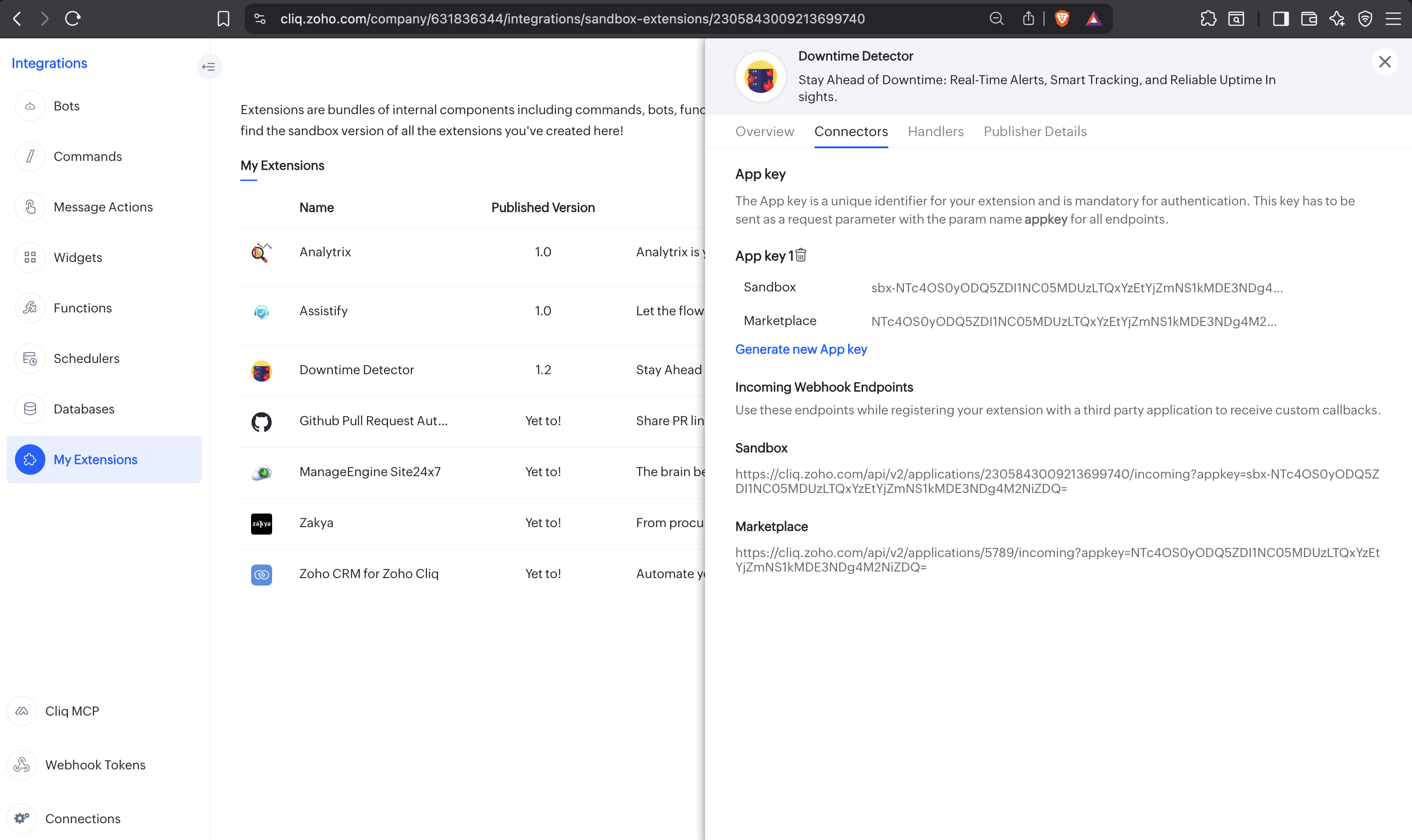 EXTENSION_ID in Cliq UI