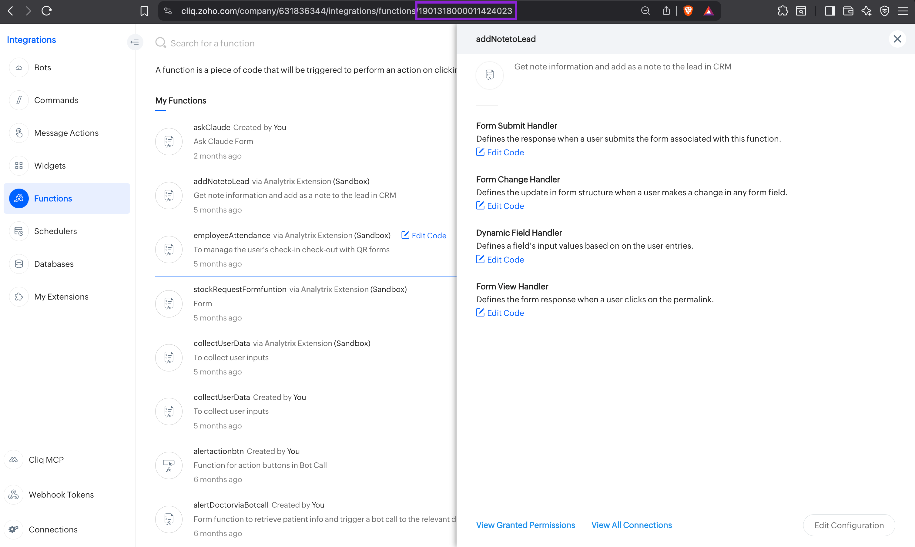 FUNCTION_ID in Cliq UI