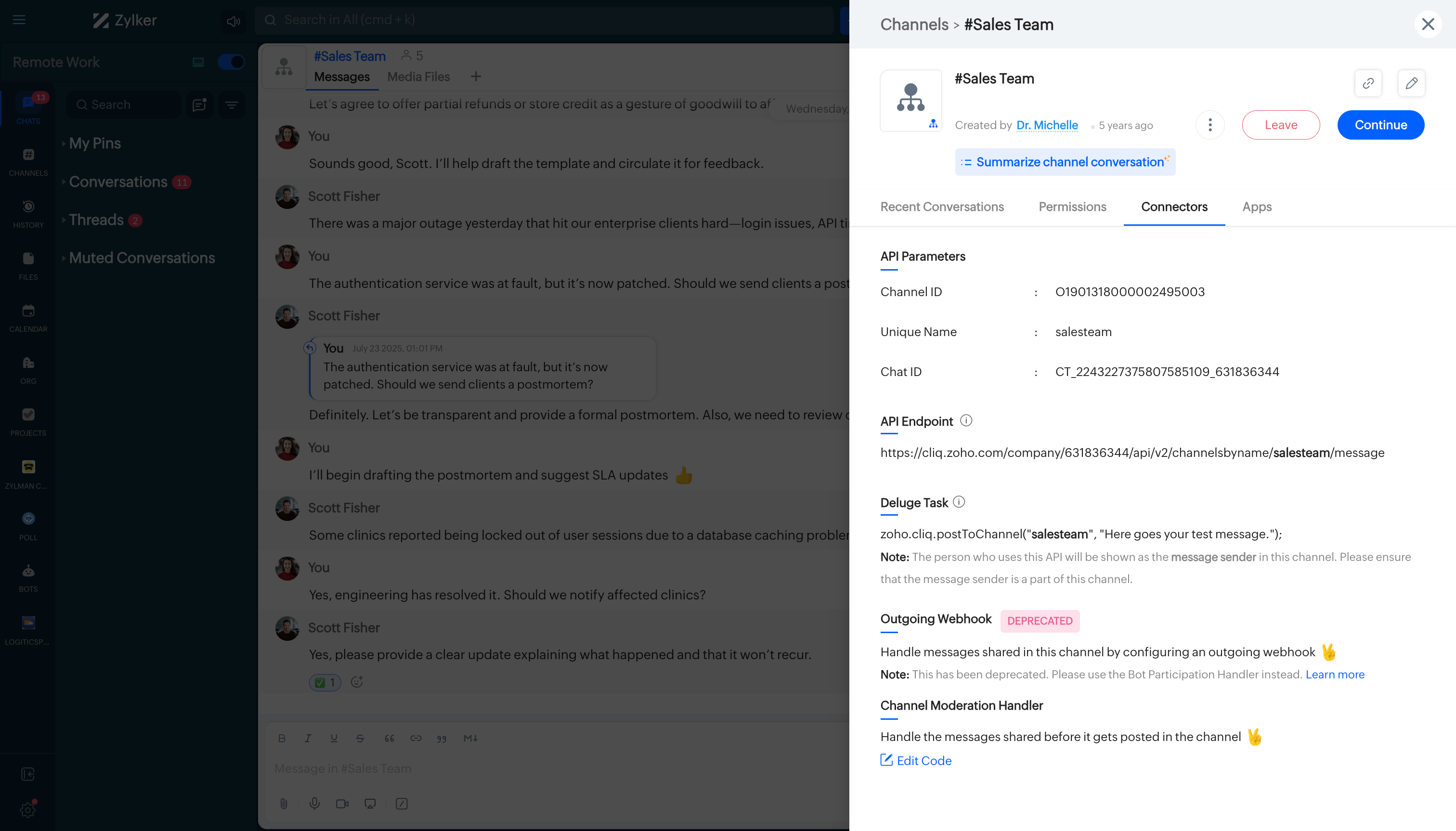 CHANNEL_ID location in Cliq UI