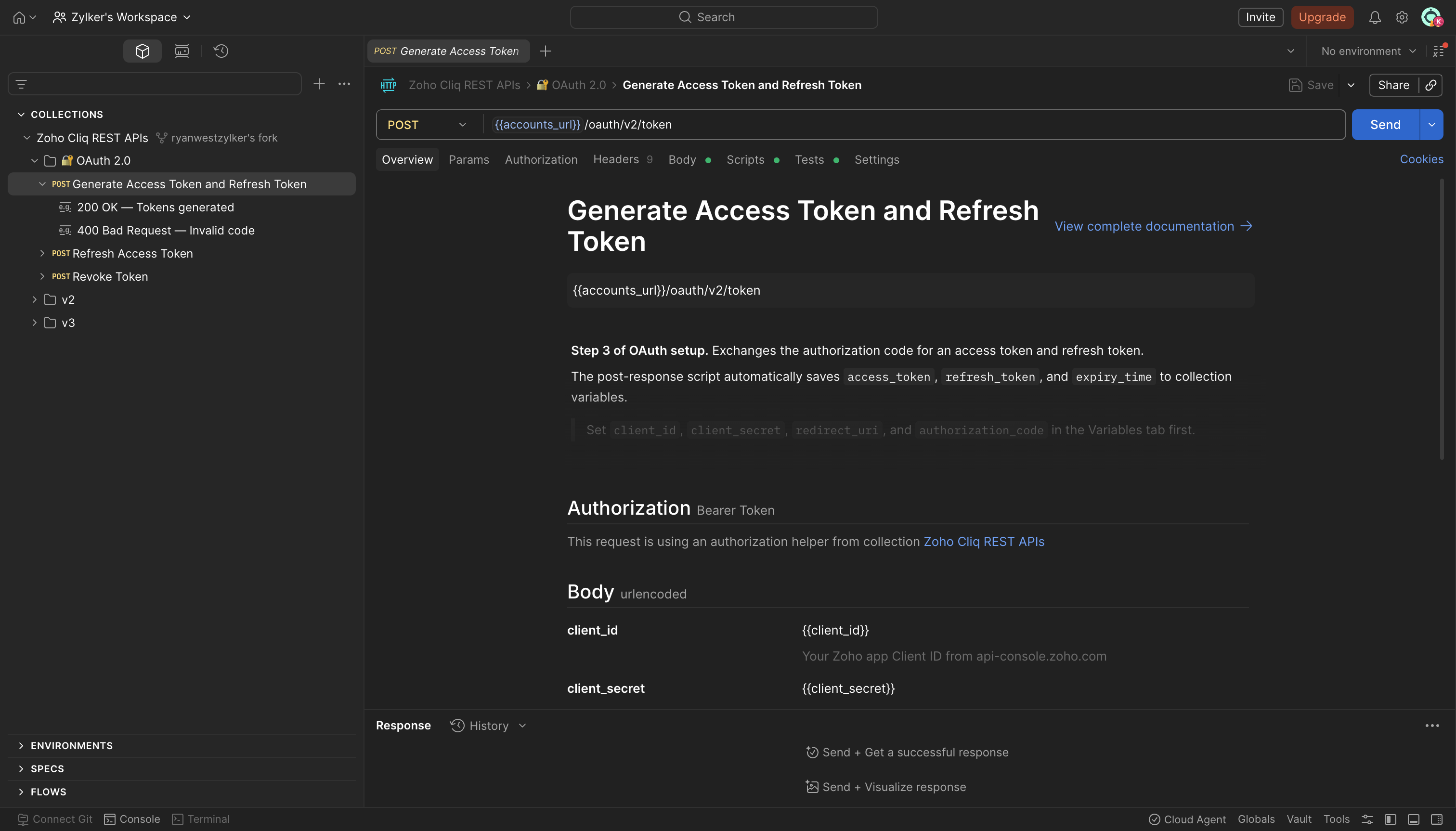 Generate Access Token request in the OAuth folder