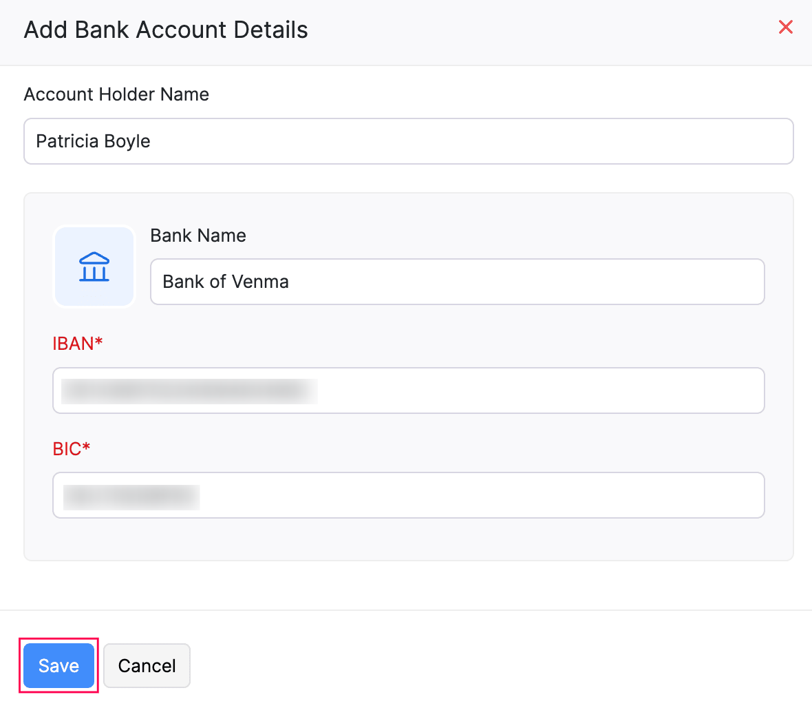 Save Bank Details