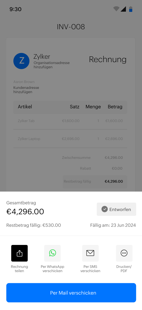 Send invoice PDFs with Zoho Invoice